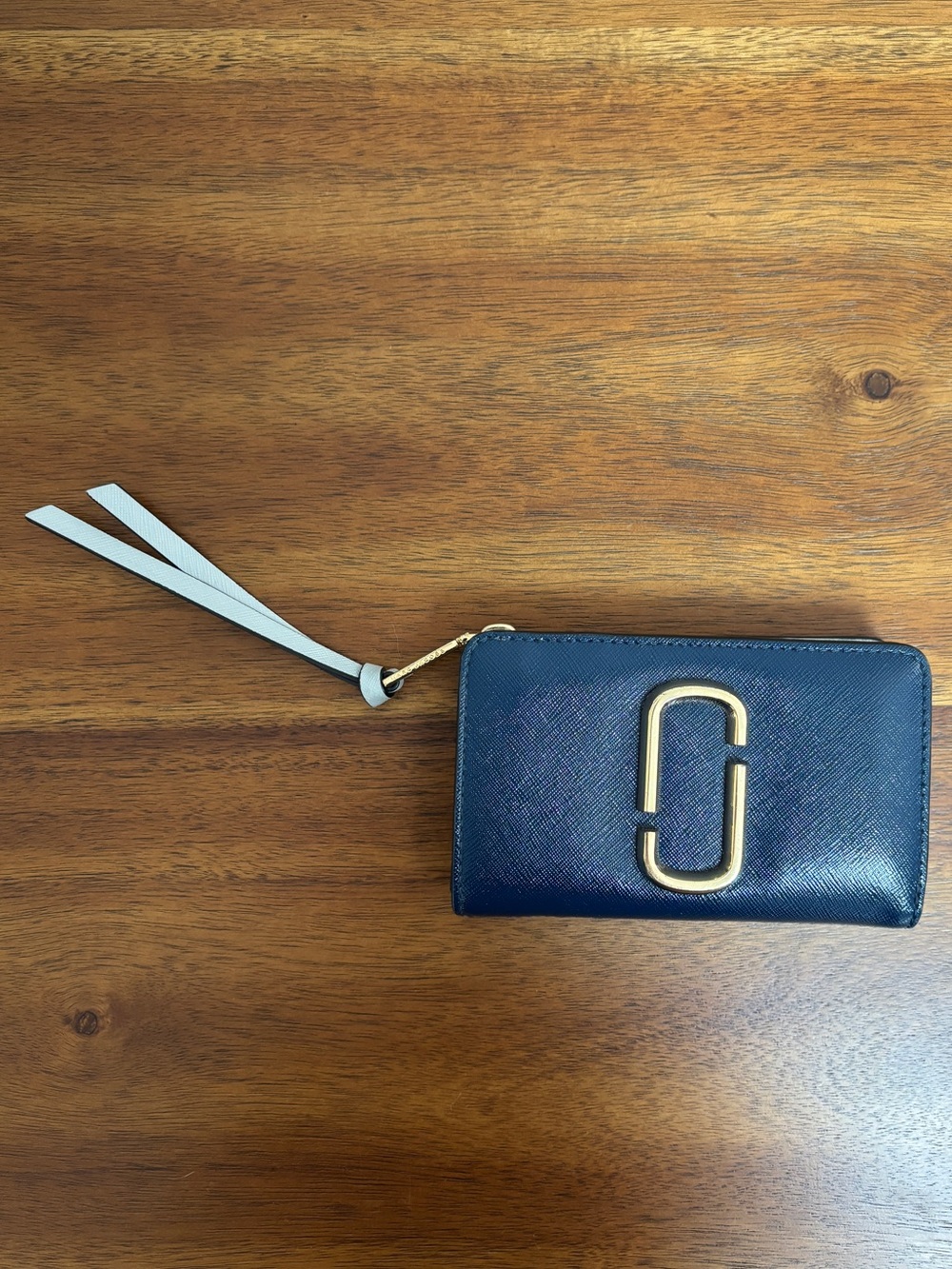 Marc Jacobs navy/black/sky blue Snapshot Zip Wallet in saffiano leather